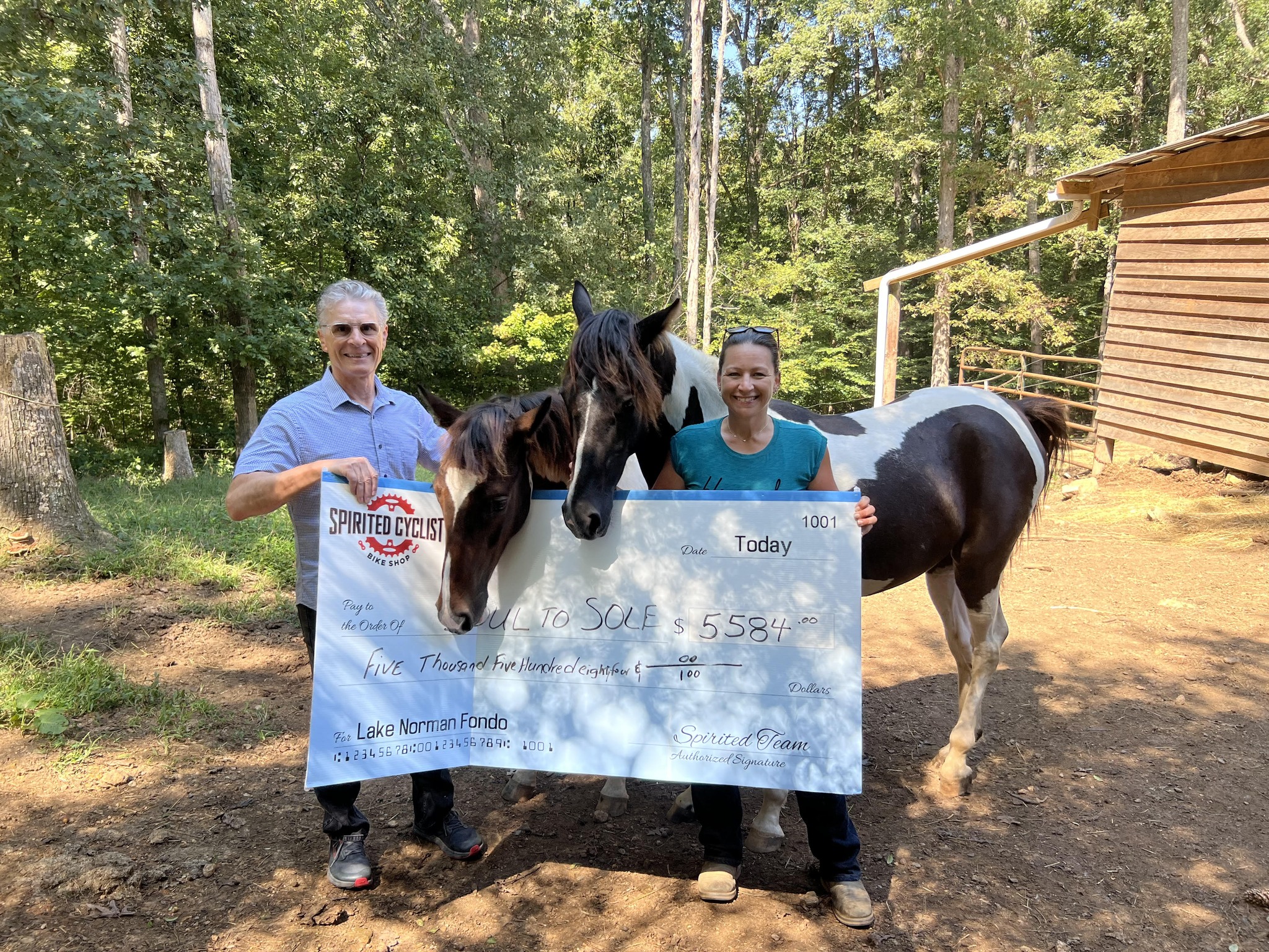 $5,584 check presented to Soul to Sole Connection from the Lake Norman Fondo Charity Ride
